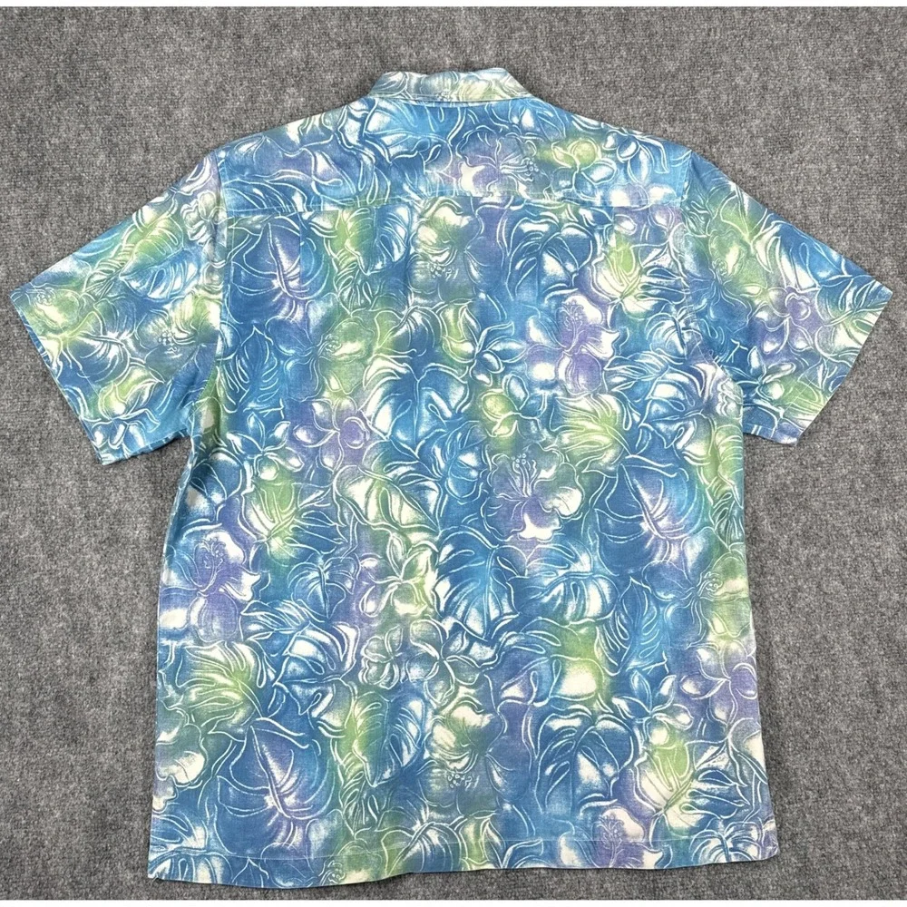 Tommy Bahama Mens Large IslandZone Silk Blend Blue Green Tropical Floral Shirt